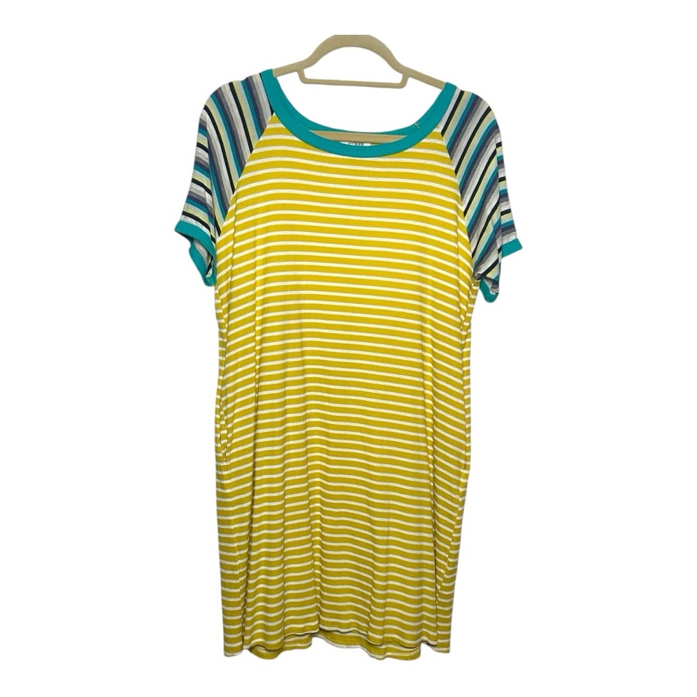 Umgee Women's Short Sleeve Striped Mini Shirt Dress‎ w/ Pockets Size Medium
